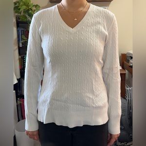Eddie Bauer White Cableknit Sweater